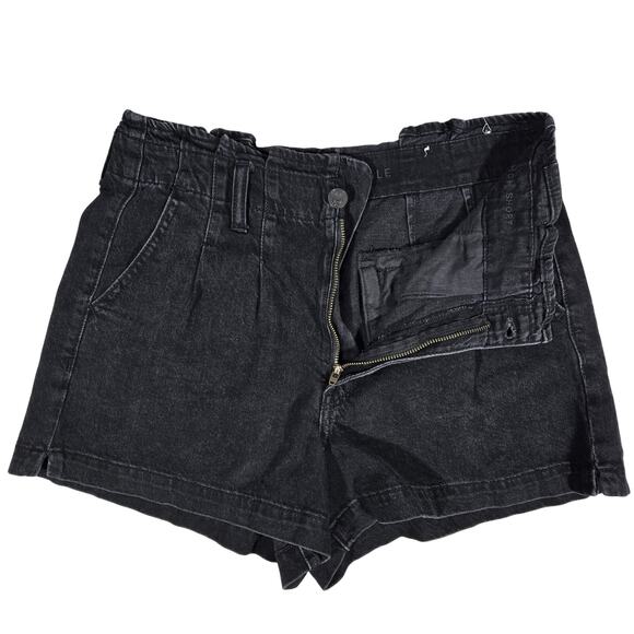 American Eagle Outfitters High Waisted Denim Shorts Black Paper Bag Waist Size 6 - Picture 3 of 9